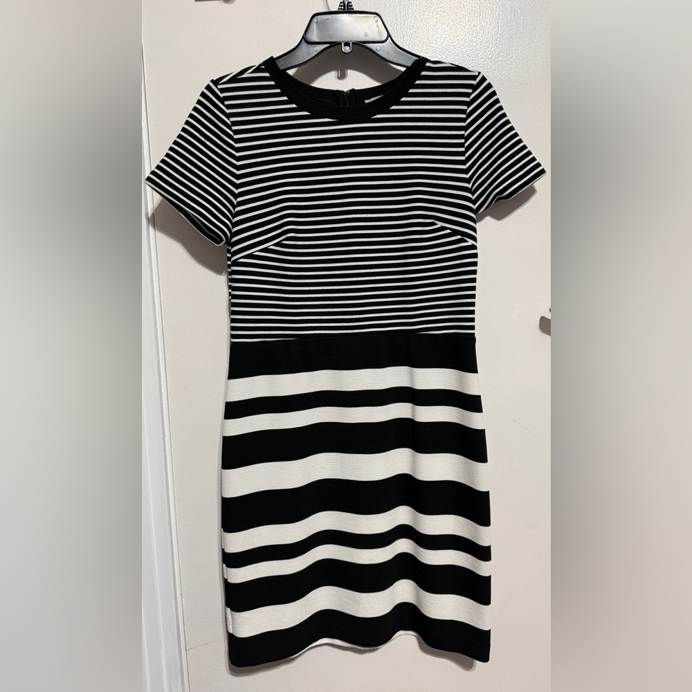 LOFT Black and White Striped Dress size 6